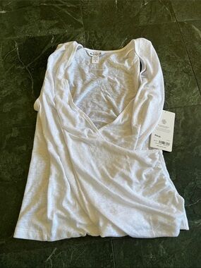 Athleta White Long Sleeve V-Neck Tee
